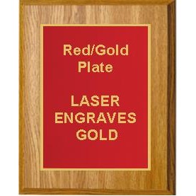 Oak Plaque 7" x 9" - Red/Gold 5" x 7" Plate