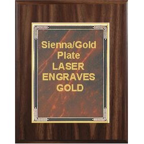 Walnut Plaque 7" x 9" - Sienna/Gold - 5" x 7" Marble Mist Plate