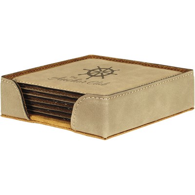 Square Leatherette 6-Coaster Set (Light Brown)