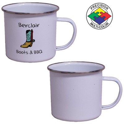 16 Oz. Enameled Steel Cup with Stainless Rim (Screen Printed)