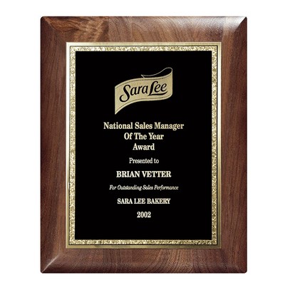 Genuine Walnut Elliptical Plaque with Black/Gold Florentine