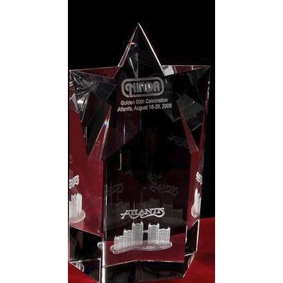 Custom Crystal Image in Star Pillar Award w/3D Logo/Text (8")