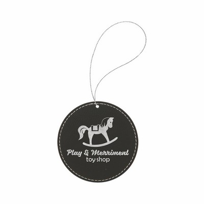 Black/Silver Leatherette Round Ornament