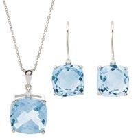 Jilco Inc. Cushion Cut Blue Topaz Gemstone Earring & Necklace Set