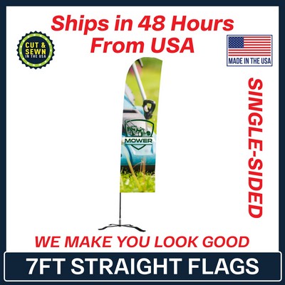 7' Single Sided Premium Straight Flag with Black X Base - Made in the USA