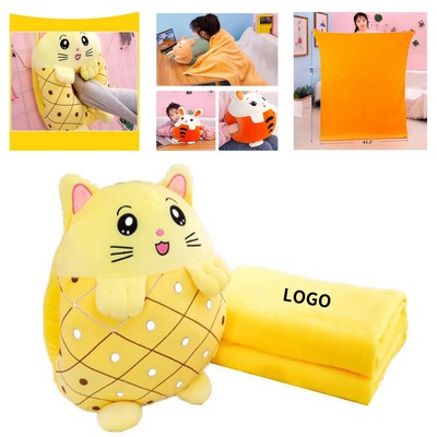 Adorable 3" 1 Kids Stuffed Animal Travel Blanket and Pillow Set
