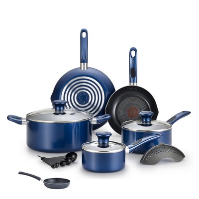 T-fal Excite Non-Stick 14-Piece Cookware Set Plus Specialty Non-Stick One-Egg Wonder Package - Blue
