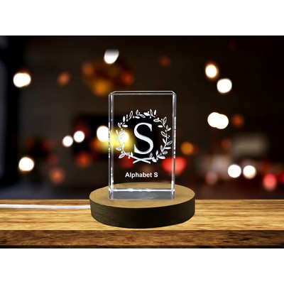 Elegant Custom Crystal Keepsake with 3D Engraved Alphabet Letter "S"