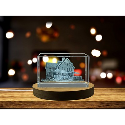 Farmhouse 3D Crystal Trophy Award - Exquisite Laser-Etched Sculpture w/LED Base