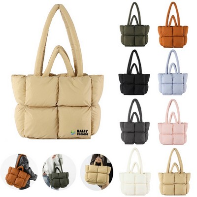 Soft Padded Down Handbag Travel Beach Puffy Shoulder Bag