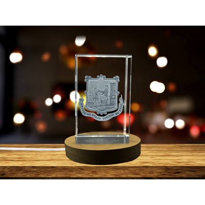 Kentucky State Coat of Arms Engraved Crystal Trophy Award w/LED Base