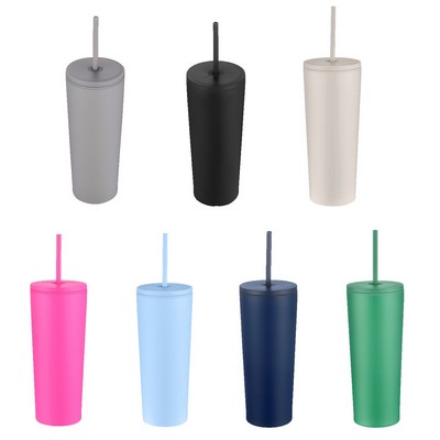 24 Oz. Mannitok® Double Wall Tumbler w/ Straw, 24 oz