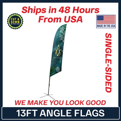 13' Angle Flag - Single Sided w/Chrome X Base - Made in the USA