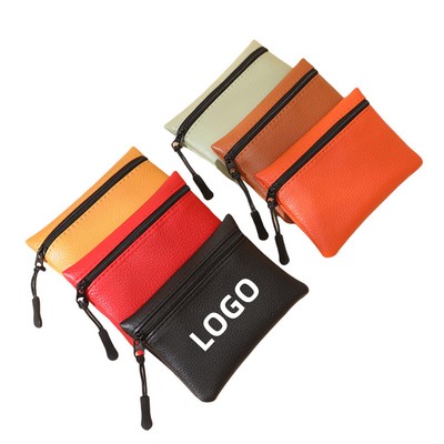 Water-Resistant Lychee-Pattern PU Zipper Coin Purse