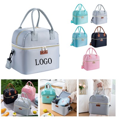 Double Layer Insulated Lunch Bag with Adjustable Strap