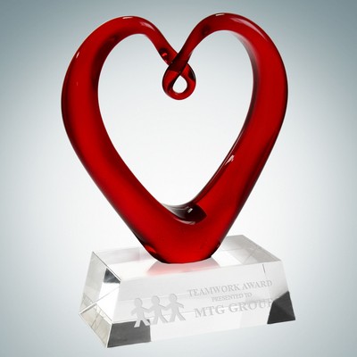 Red Hand Blown Art Glass Award On Clear Base
