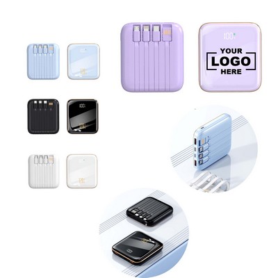 Cartoon Power Bank with Built-in Cable and Digital Display