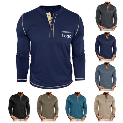 Men's Long Sleeve Henley Shirts Casual Pullover T-Shirts