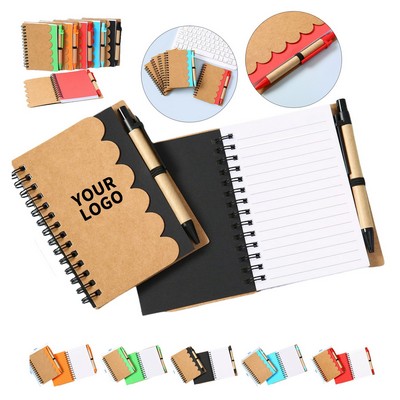 Spiral Lined Notebook with Pen 60 Sheet Kraft Paper Cover