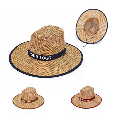 Flat Brim Woven Straw Cowboy Hat