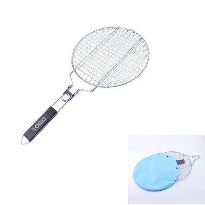 Round Grill Basket Folding Stainless Steel Barbecue Nets Grilling Accessories