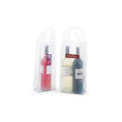 Frosted Clear Wine Plastic Bag w/Soft Loop Handle (5 1/4"x3 1/2"x13 1/2")