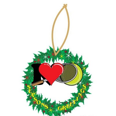 I Love Tennis w/ Racket Wreath Ornament w/ Clear Mirrored Back (10 Square Inch)