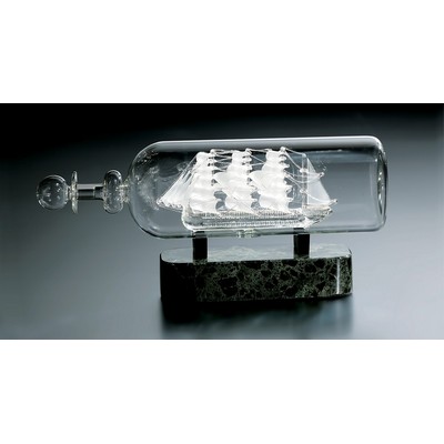 Hand Blown Crystal Ship in a Bottle Award w/Marble Base