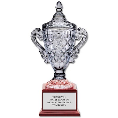 Optical Crystal Trophy Vase w/ Attached Rosewood Base (13½" h)