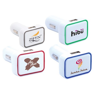 Rectangular Dual USB Car Charger w/Accent Light