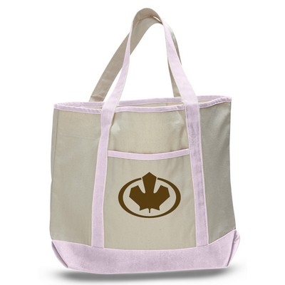 Heavy Canvas 2-Pocket Tote w/1-Color--22"x16"x6" - Natural/Pink