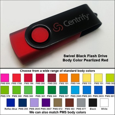 Swivel Black Flash Drive - 1 GB Memory - Body Pearlized Red