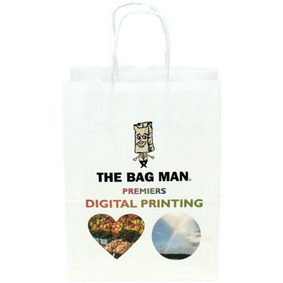 White Kraft Paper Paper Shopping Bag Digital Print (5.5"x3.5"x8")