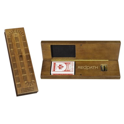 Cabinet Cribbage Set-Solid Wood 3 Track Board w/Brass Pegs - Walnut
