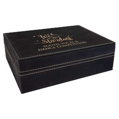 Engraved Faux Leather Gift Box, Black, 8"(L) x 6 3/8"(W) x 2"(H)