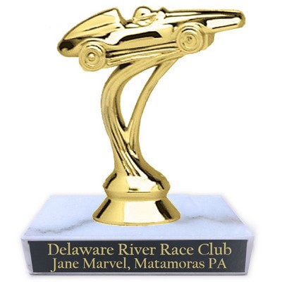 3 ½" Pinewood Car Dirby Trophy w/White Marble Base