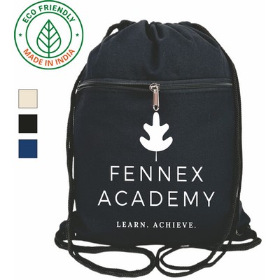 Travel 7 oz Canvas Drawstring Bag | Sports Gym Hiking Event Cinch Black (14x17)