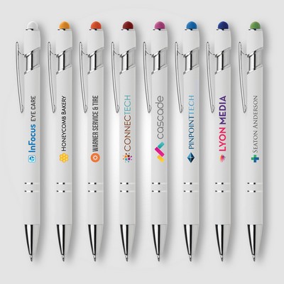 Ellipse Softy White Barrel Metal Pen w/ Stylus - Full-Color Inkjet