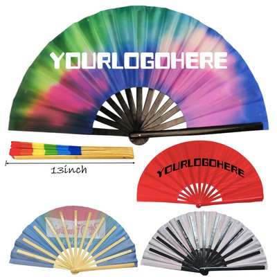 One Side 13" Bamboo Frame Satin Fabric Folding Kung Fu Clack Fan