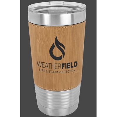 Polar Camel 20 oz. Bamboo Laserable Leatherette Polar Camel Tumbler with Clear Lid