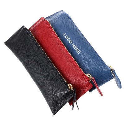 Zippered PU Leather Pencil Case