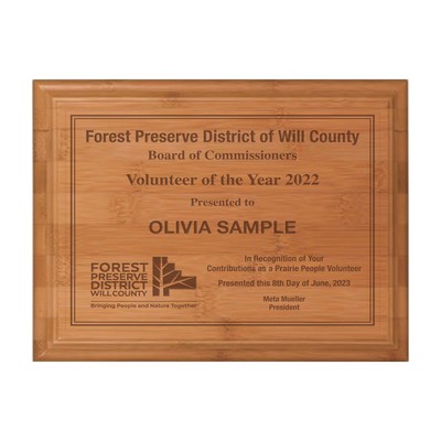Laser Engraved Bamboo Plaque w/ Metallic Highlight / 8"x10"