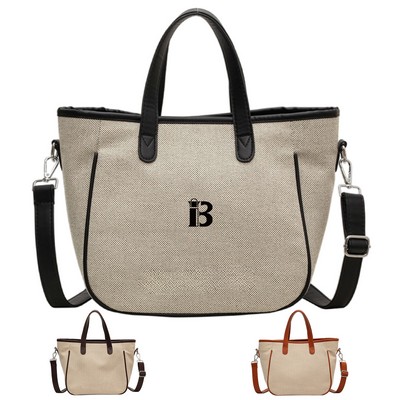 Cotton Linen Tote Bag w/ Removable Strap
