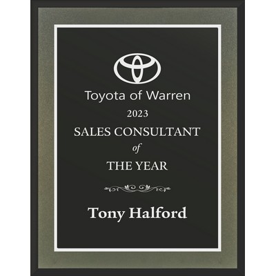 Modern Charcoal Wood Plaque With Black & Silver Plate 7 x 9