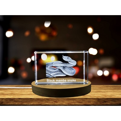 Black Mamba Snake 3D Engraved Crystal Trophy w/LED Base