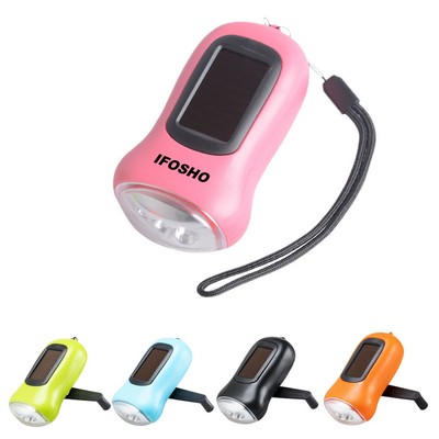 Hand-Crank Solar-Powered LED Flashlight Compact Emergency Light for Camping and Survival