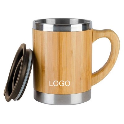 10 oz. Double Walled Stainless Steel Bamboo Coffee Travel Mug