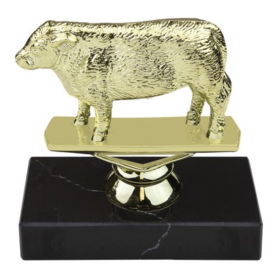 5 1/2" Gold Hereford Steer Animal Trophy on Black Marble Base
