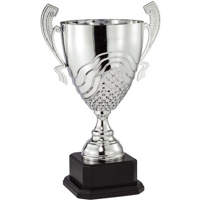 19 1/4" Silver Metal Swirl and Grid Cup on Black Marble Base