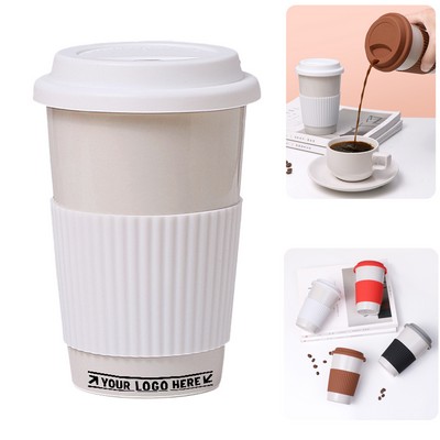 14oz Minimalist Ceramic Mug w/ Lid & Silicone Sleeve
